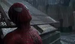 Spider-Man: Sitting defeated in the rain