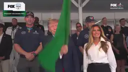 Donald Trump: Waves green flag to start the race